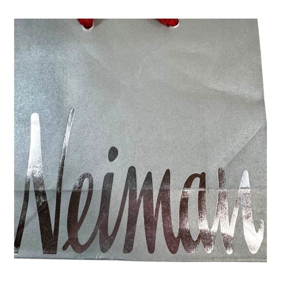Neiman Small Recycled Gray Gift Bag With Red Rope Handles 6.5”  X6.25” Jewelry - Picture 2 of 5